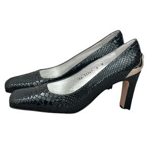 NEW Vintage Timothy Hitsman black snakeskin pumps sz 8 chic square toe retro